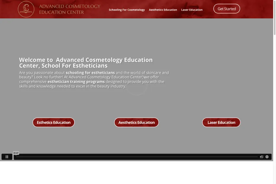 Advanced Cosmetology Education ওয়েবসাইটের হোম পেজের ছবি