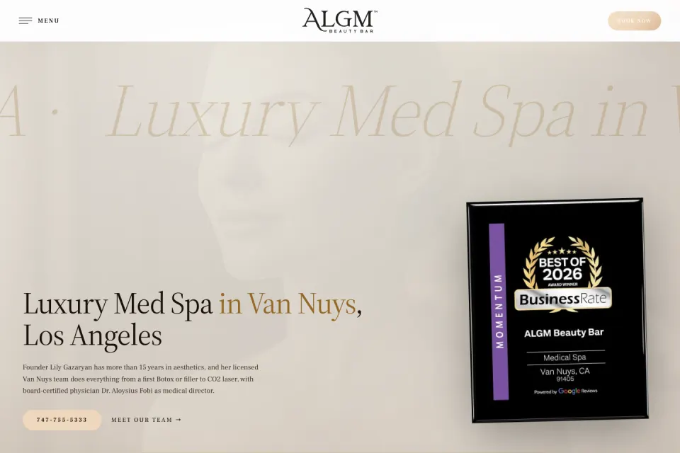 ALGM Beauty Bar ওয়েবসাইটের হোম পেজের ছবি