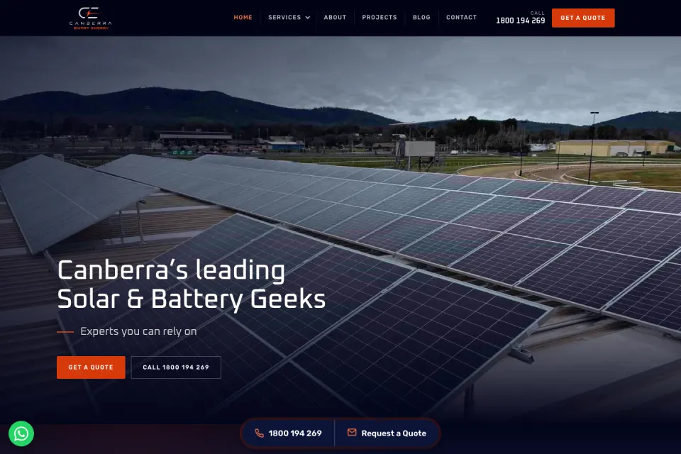Canberra Smart Energy ওয়েবসাইটের হোম পেজের ছবি