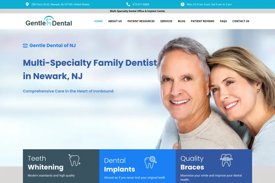 Gentle Dental ওয়েবসাইটের হোম পেজের ছবি