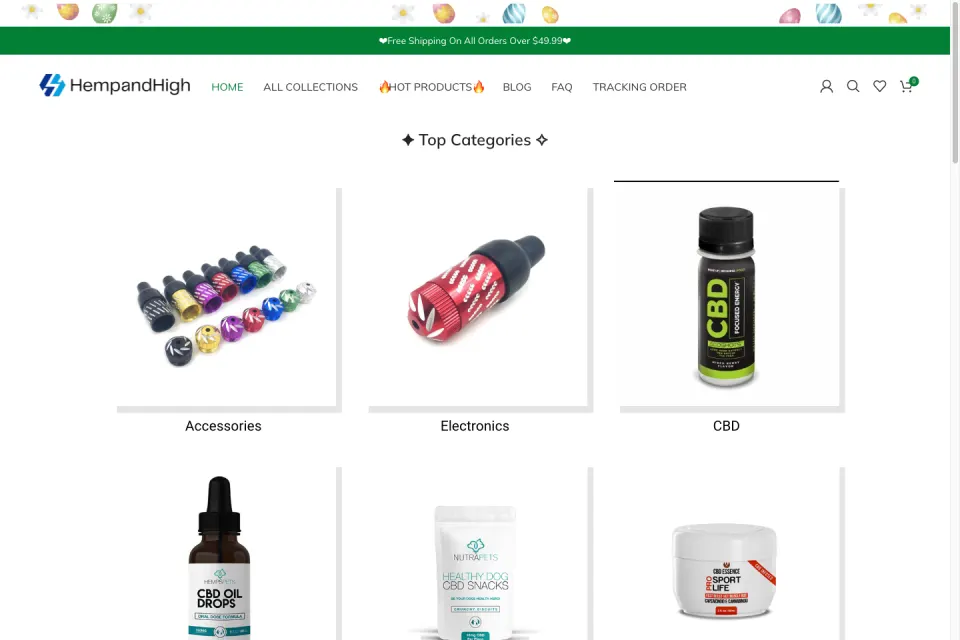 Hemp and High ওয়েবসাইটের হোম পেজের ছবি