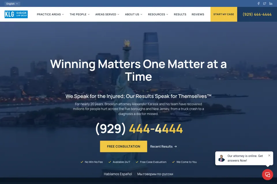 Home page of the Karasik Lawyers website