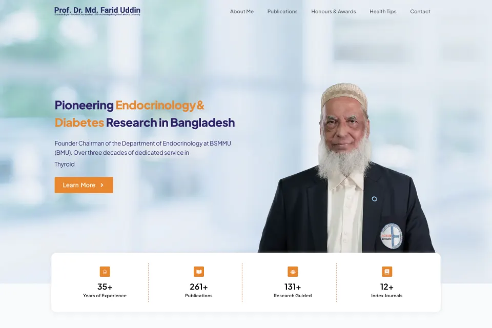 Prof. Md. Farid Uddin ওয়েবসাইটের হোম পেজের ছবি